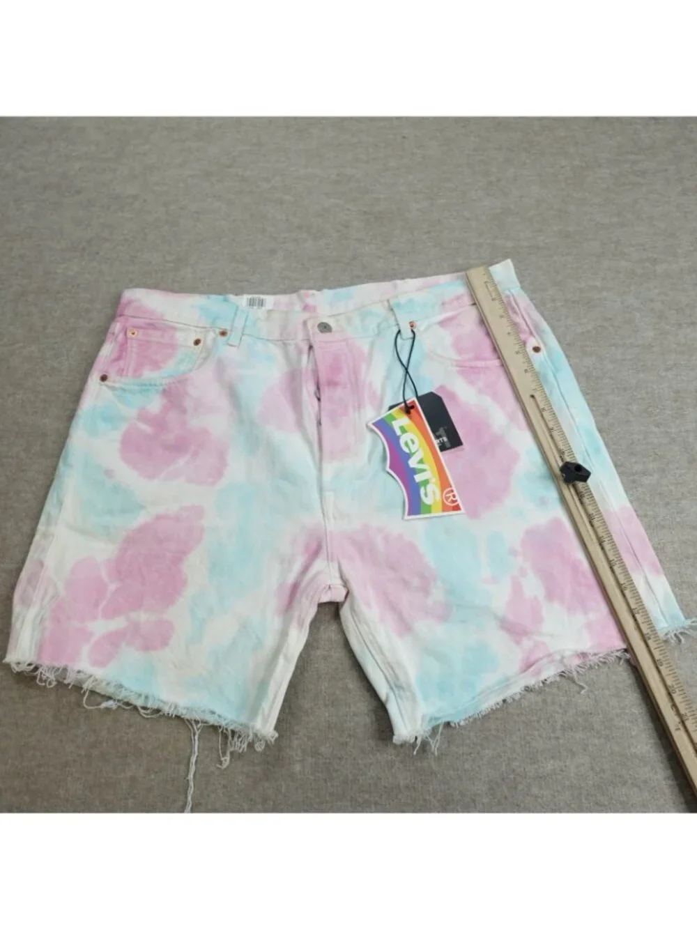 Levi's Shorts Mens 38 White Blue Denim 501 '93 Tie Dye Pride Premium NEW READ